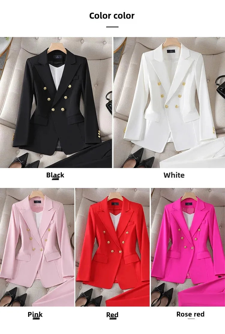 Elegant Women's Fashionable White Western-Style Suit Zihongsuitsuit High-End Business Attire Long-Pants Set For Special Occasion