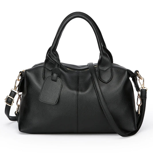 Genuine Brand Soft Leather Shoulder Bag For Women Casual Tote Bag Female Solid Color Purse Simple Design Handbag Commuting Sac