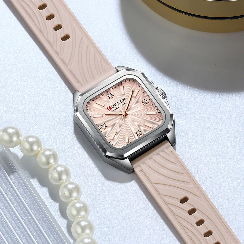 Relógio feminino quadrado minimalista pulseira pulseira de silicone casual