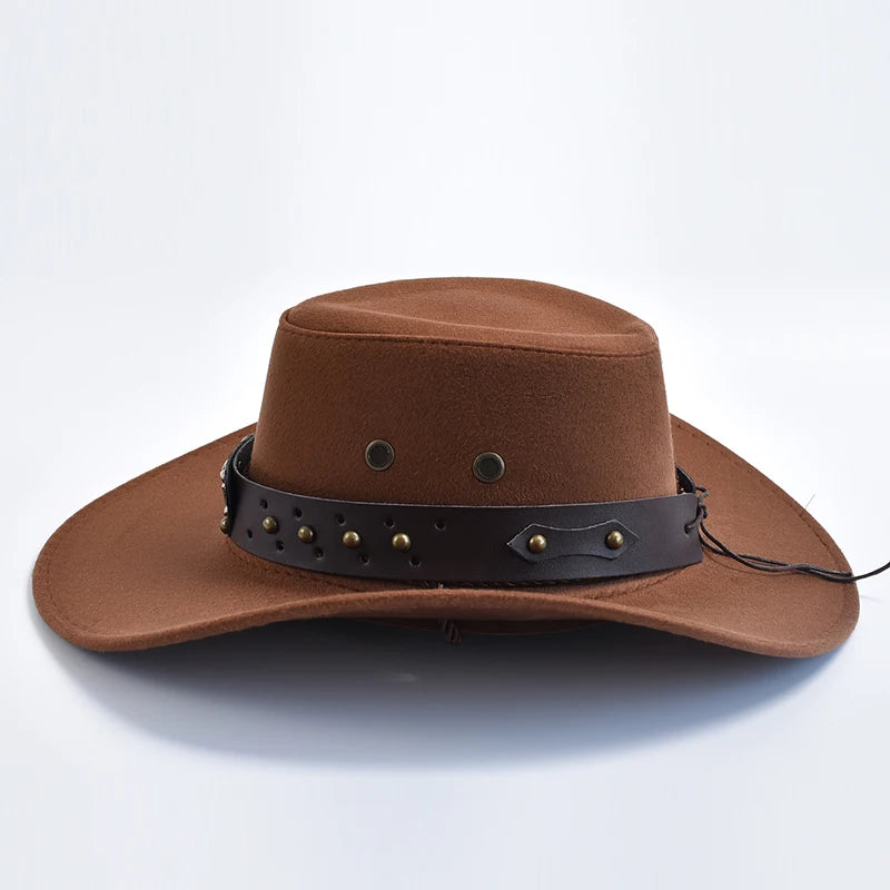 Artificial Suede Western Cowboy Hats Vintage Wide Brim Gentleman Cowgirl Jazz Hat Holiday Party Cosplay Hat