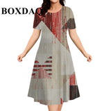 2026 New Women's Dresses 9XL Plus Size Striped Tie Dye Print Summer Elegant Loose Short Sleeve Dresses Fashion Oversized Clothes