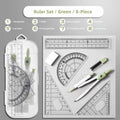8PCS/Set Plastic Ruler Compasses Set Transparent Straight Ruler Measuring Ruler Set Square Eraser Protractor School Office