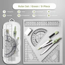 8PCS/Set Plastic Ruler Compasses Set Transparent Straight Ruler Measuring Ruler Set Square Eraser Protractor School Office