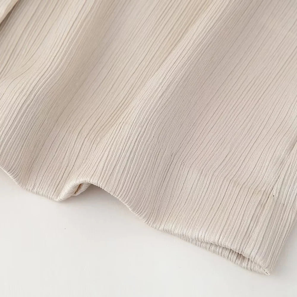 Conjunto de chaqueta y pantalón de traje cruzado con efecto arrugado para mujer, primavera y verano 2024, estilo europeo y americano
