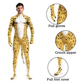 Zawaland Tiger Leopard Cheetah Petsuit for Men Animal Disguise Costume Crotch Zipper Zentai Halloween Carnival Full Bodysuits