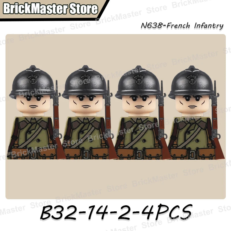 WW2 French Soldier Figure Building Blocks Military War Weapon Medical Officer Army Infantry Warrior Cavalry Gun Bricks Toy Gifts