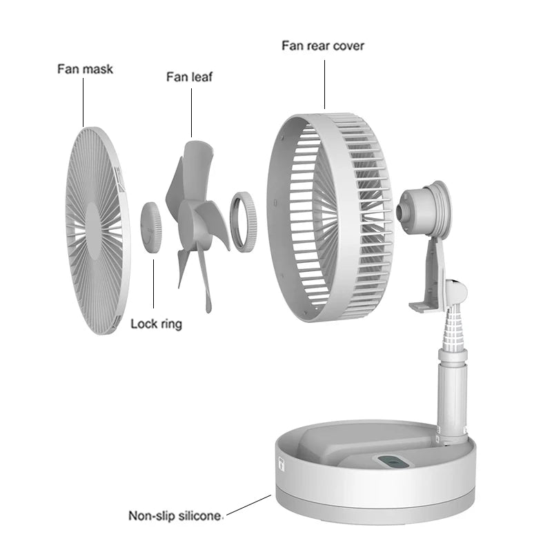 Portable Fan USB Rechargeable Folding Telescopic Floor Standing Fan Remote control Mini Fans Outdoor Camping Cooling fan home