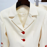 HIGH STREET 2024 Newest Designer Fashion Runway Suit Set Women's Stylish Color Buttons Trim Blazer Slit Pants Suit