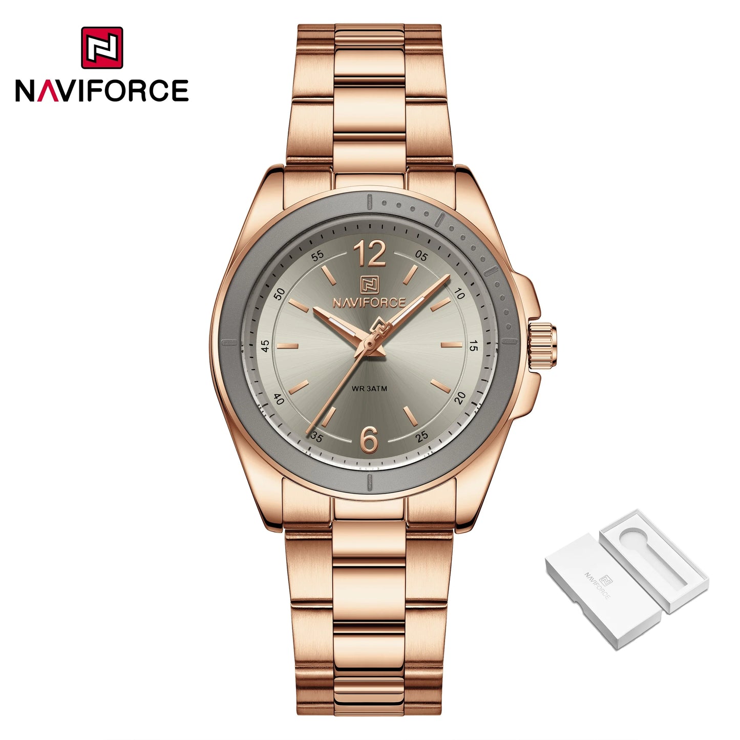 NAVIFORCE Women Watches Stainless Steel Sports Fashion Watch Waterproof Ladies Classic Wrist Watch Simple Luminous Girl Clock