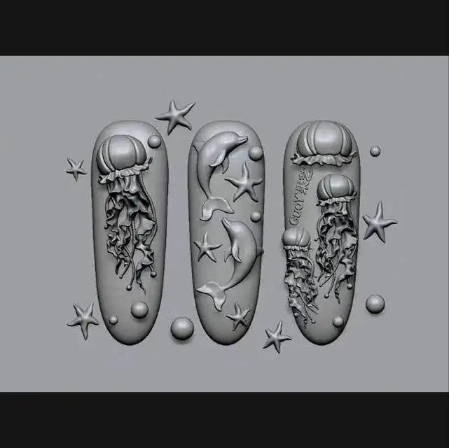 1pc Bowknot Candles Jellyfish Shell Rose Leaf  3D Acrylic Mold Nail Art Decoration Nails DIY Design Silicone  Nails Mold