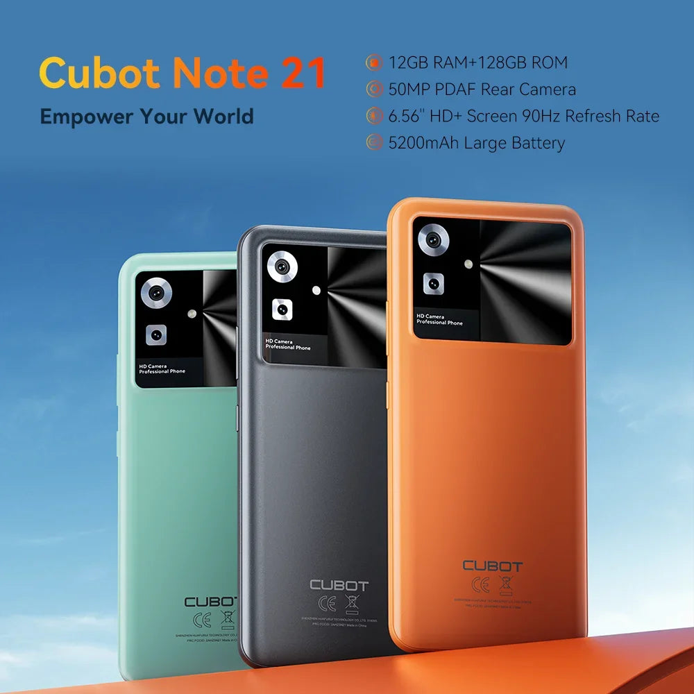 [World Premiere]Cubot Note 21 Smartphone 12GB+128GB 6.56"HD+Screen 90Hz Refresh Rate 5200mAh 50MP Rear Camera Smart Mobile Phone