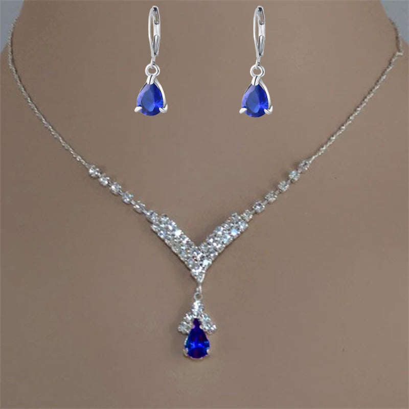 Collar de mujer con incrustaciones de circonita y gotas de agua de colores azul, verde y rojo, accesorios de moda