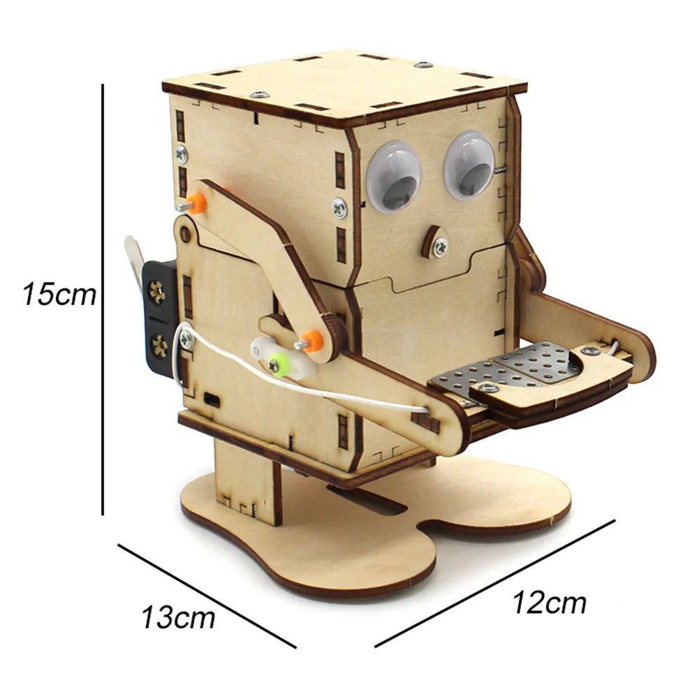 DIY Robot Eating Coin Wood Model Teaching Learning Stem Project Kit for Science Experiment Education Toy Wooden Assemble Kit