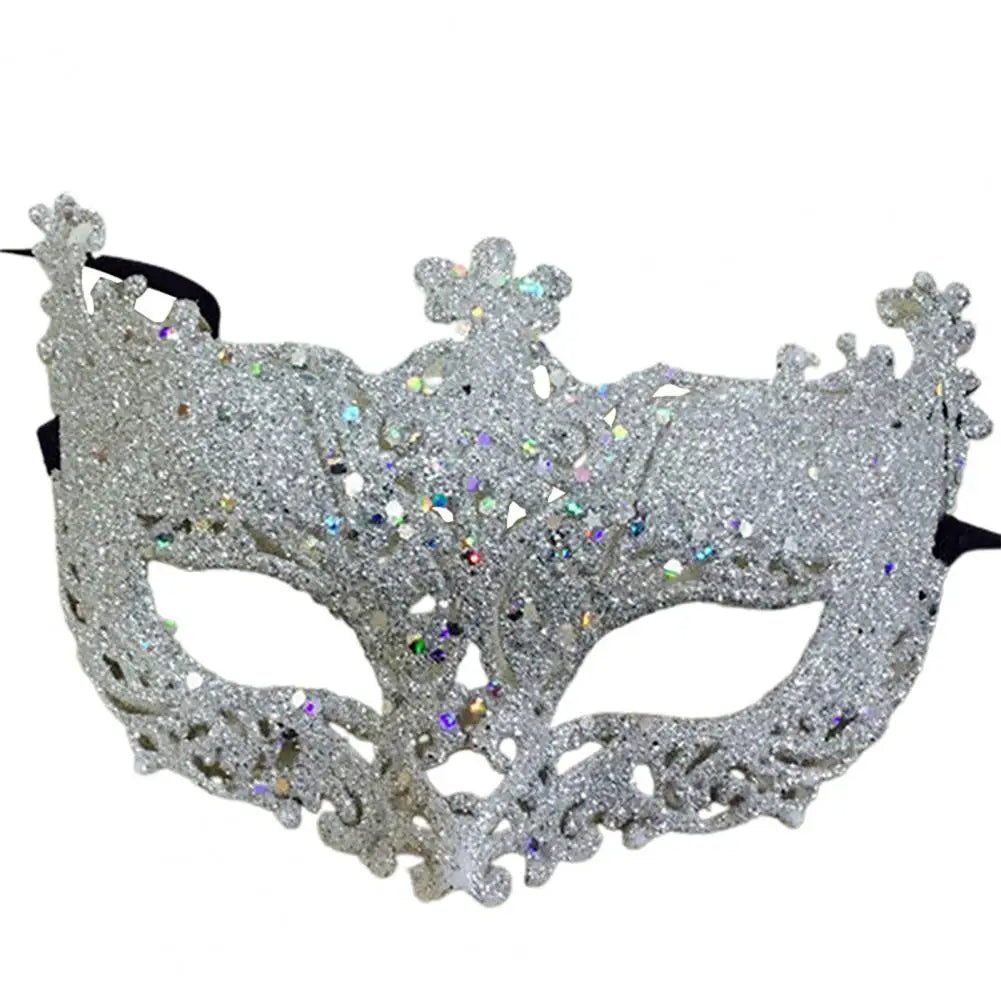 Máscara Veneziana de Baile de Máscaras com Glitter e Fitas para Mulheres – Estilo Misterioso para Halloween e Festas a Fantasia
