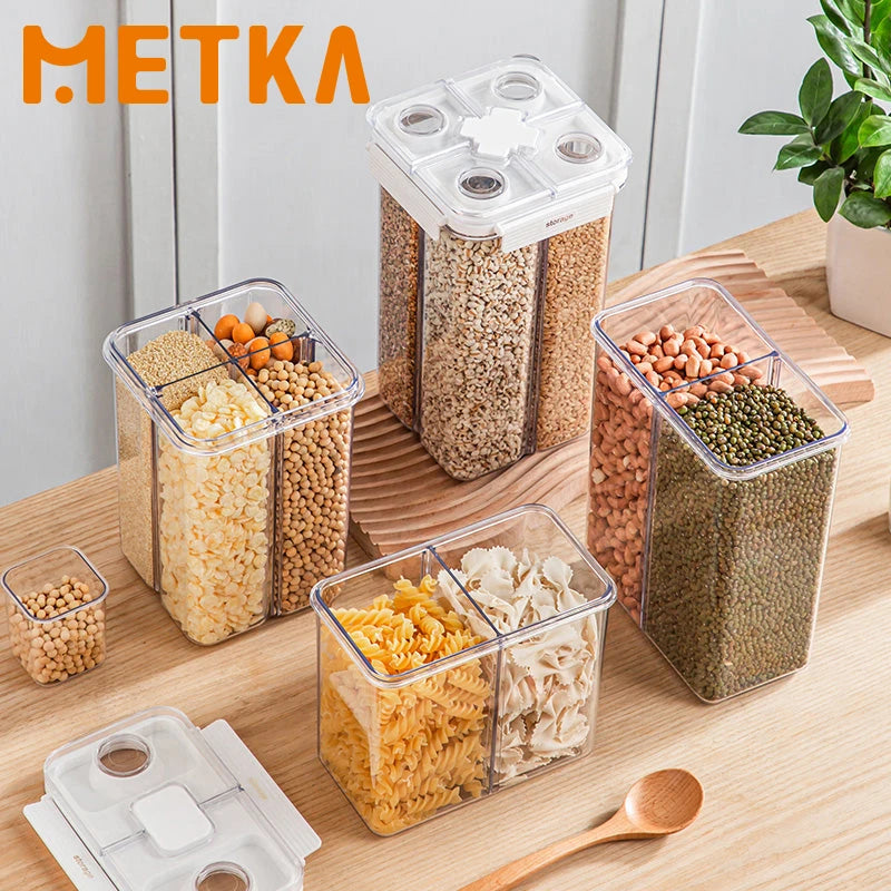 Dispensador de cereales de 3 l, contenedor sellado de cuatro compartimentos, resistente a la humedad, apilable, para refrigerios, café y granos, organizador de cocina.