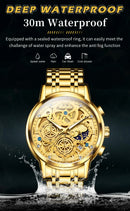 OLEVS Men's Watches Top Brand Luxury Original Waterproof Quartz Watch for Man Gold Skeleton Style 24 Hour Day Night New