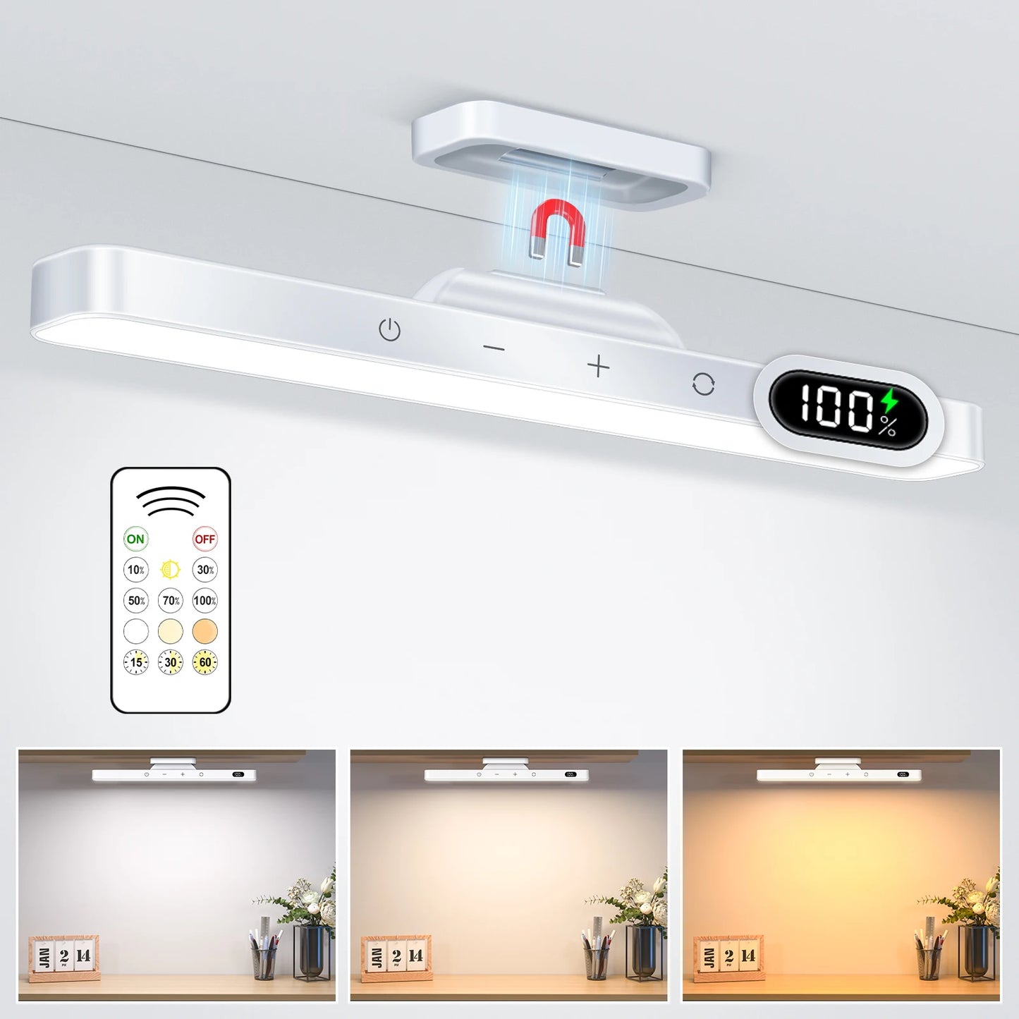 WILLED 5W Luz de espelho regulável 3 cores Luz de maquiagem ajustável com 2500mAh recarregável sob o armário para armário Mesa de cabeceira