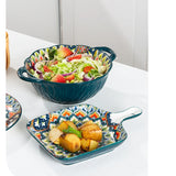 1Pcs Bohemia Retro Ceramic Dinner Plates Sets Food Plate Household Tableware Set Breakfast Plates Salad Soup Bowls Dinnerware