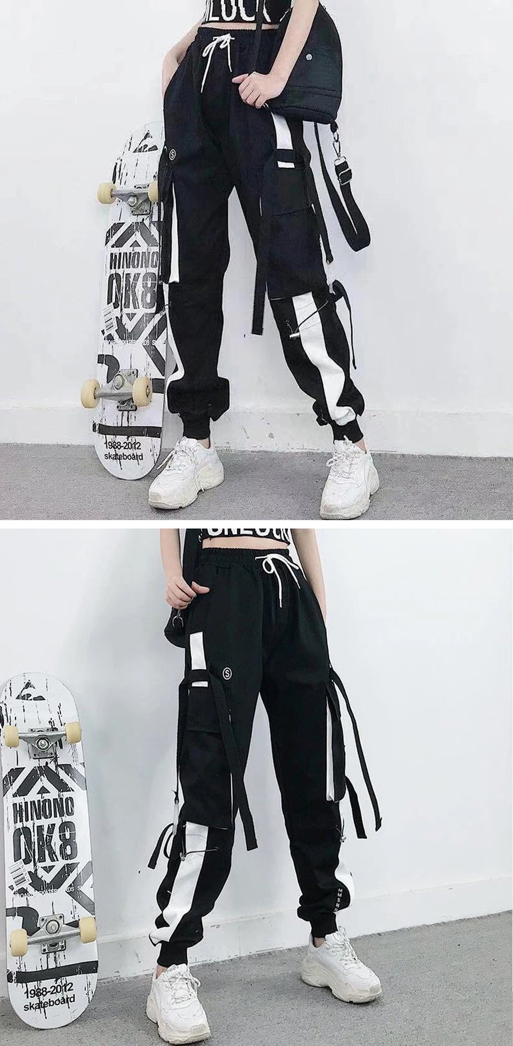 Pantalones cargo para mujer 2023, pantalones harén de moda con bolsillos punk, pantalones deportivos con cadena, elásticos Harajuku, cintura alta, ropa de calle.