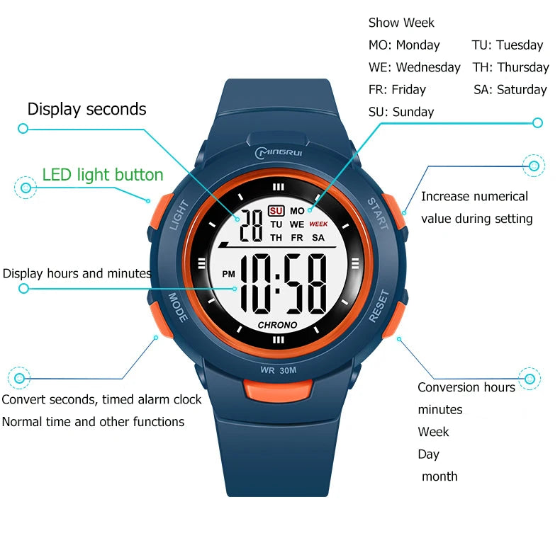 UTHAI CE49 Kids Watches Fashion Luminous Waterproof Alarm Clock Smart Watches Boys and Girls Student Electronic Wristwatch Gift
