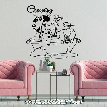 Pet Dog Grooming Wall Stickers Animal SPA Salon Shop Window Glass Decor Vinyl Wall Decals Home Pet Room Dress Up Stickers