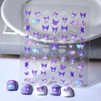 Sanrio Anime 5D Nail Stickers Hello Kitty Kurome Cartoon Stickers Nail Decoration Cute Melody Nail Art Decals Nail Art Supplies