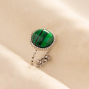 1pc Green Turquoise Ring Hippie Stainless Steel Silver Color Charm Opening Adjustable Ring Women Chunky Bohemian Party Jewelry