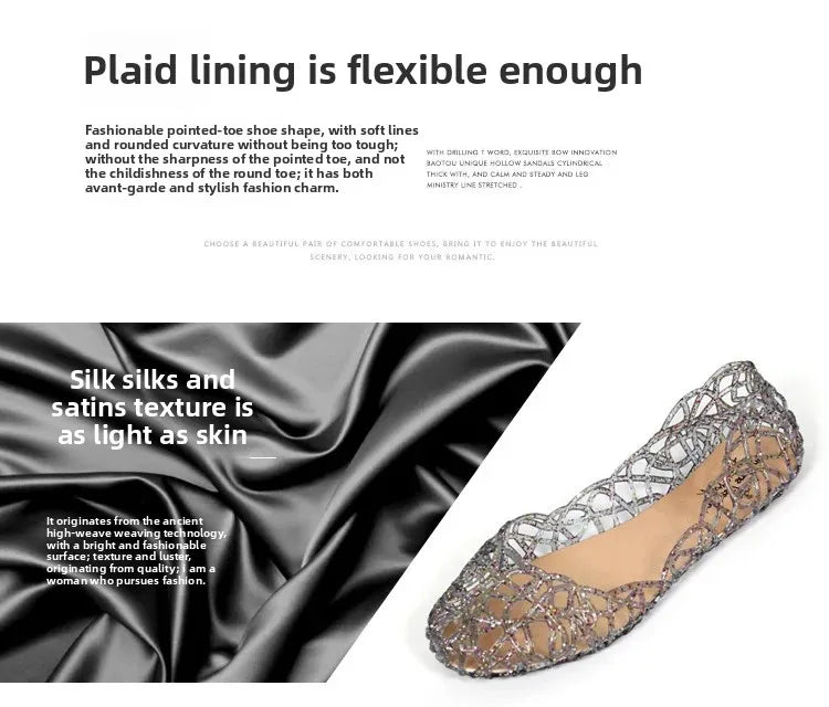 Women's Flat Bottom Plastic Jelly Sandals Hollow out Slip-On Beach Shoes Comfortable Lightweight Summer Footwear
