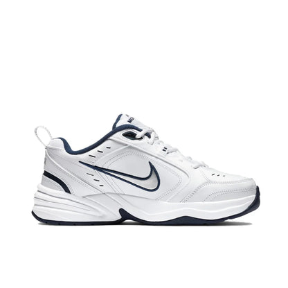 Zapatillas Nike Air Monarch 4 Low para hombre y mujer, clásicas, retro, informales, cómodas y acolchadas, blancas y plateadas.