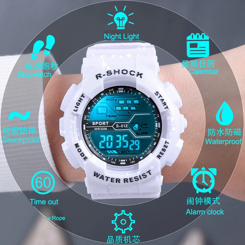 Relógio Masculino Esportivo para Atividades ao Ar Livre – Multifuncional, Tela Grande, LED, Eletrônico, À Prova d'Água, Luminoso, Digital e Estilo Militar