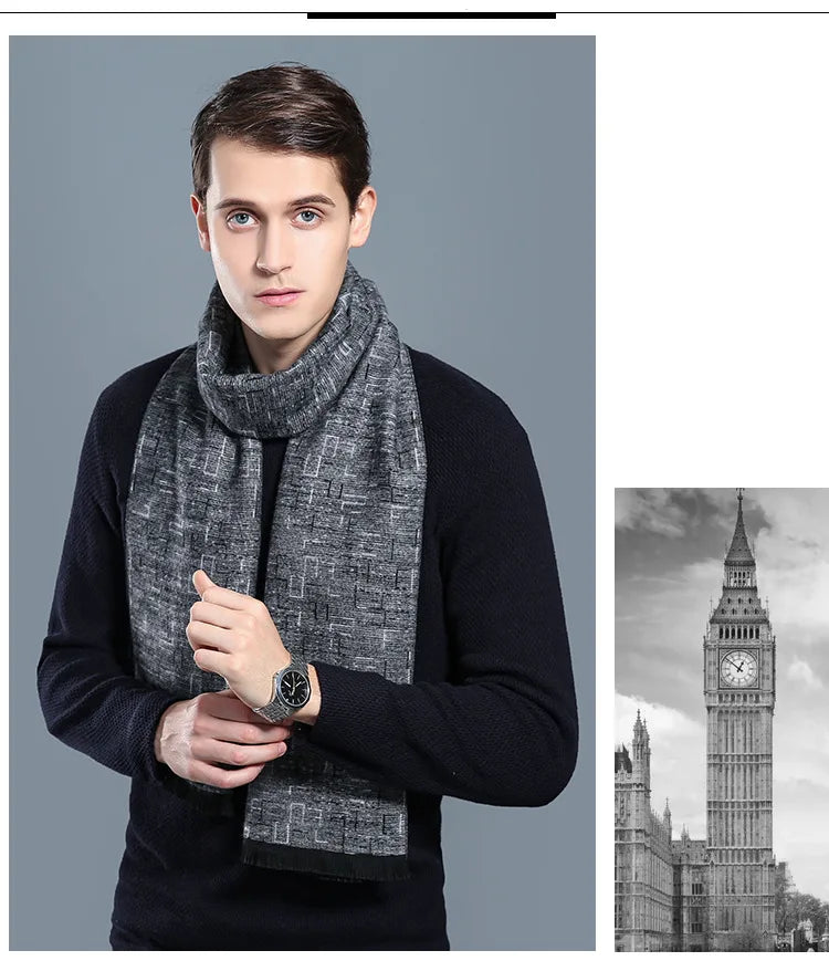 Designer Brand Plaid Men's Cashmere Scarf Winter Warm Scarves Shawls Casual Business Long Wraps Pashmina Christmas Gift for Man