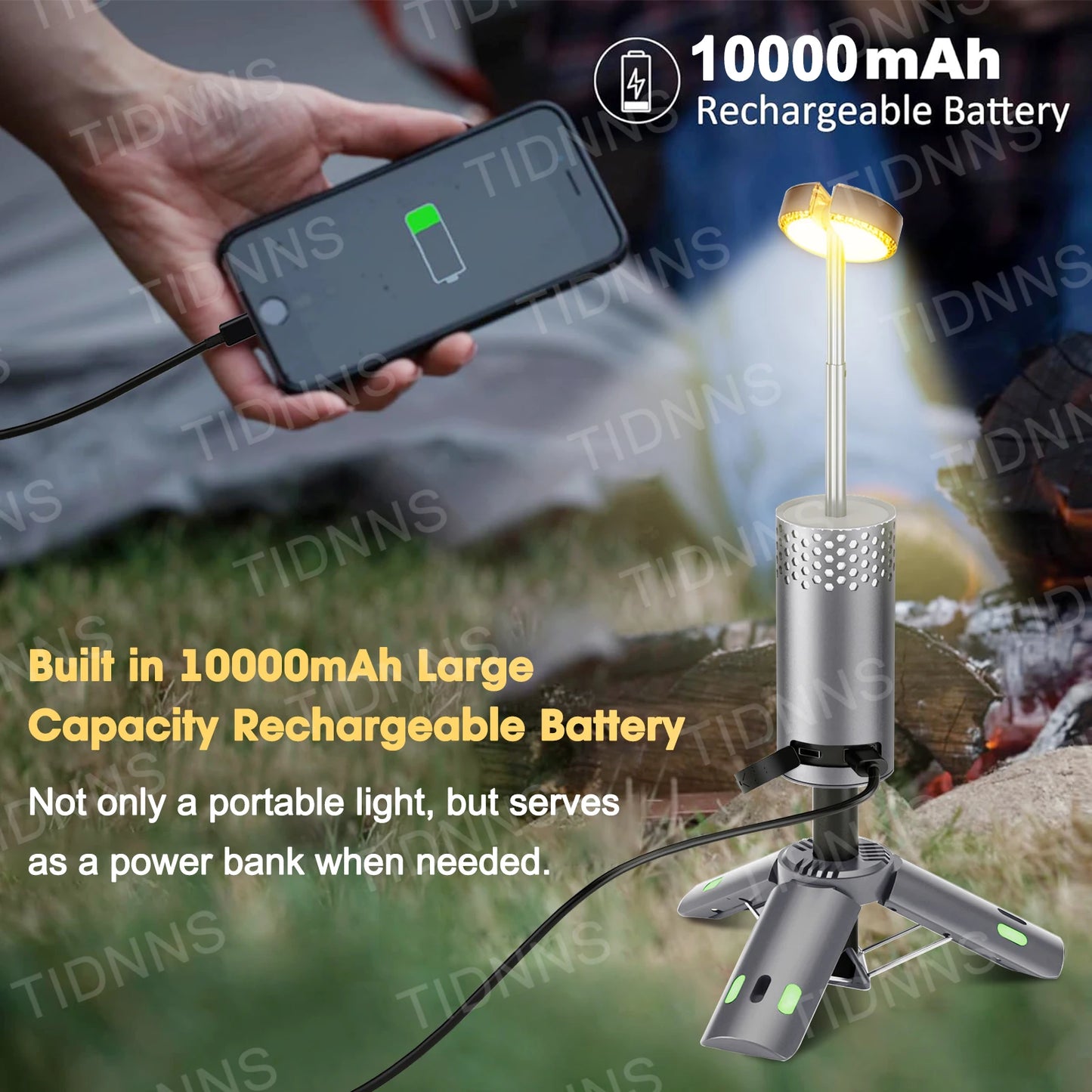 10000mAh Luz de acampamento USB recarregável LED lâmpada de emergência lanternas portáteis ao ar livre com lanterna magnética para barracas de churrasco
