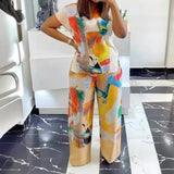 2 Piece Women Sets 2024 New Arrival Plus Size Summer Matching Sets Print Two Pieces Sets Top Pants Suits Outfits Clothing