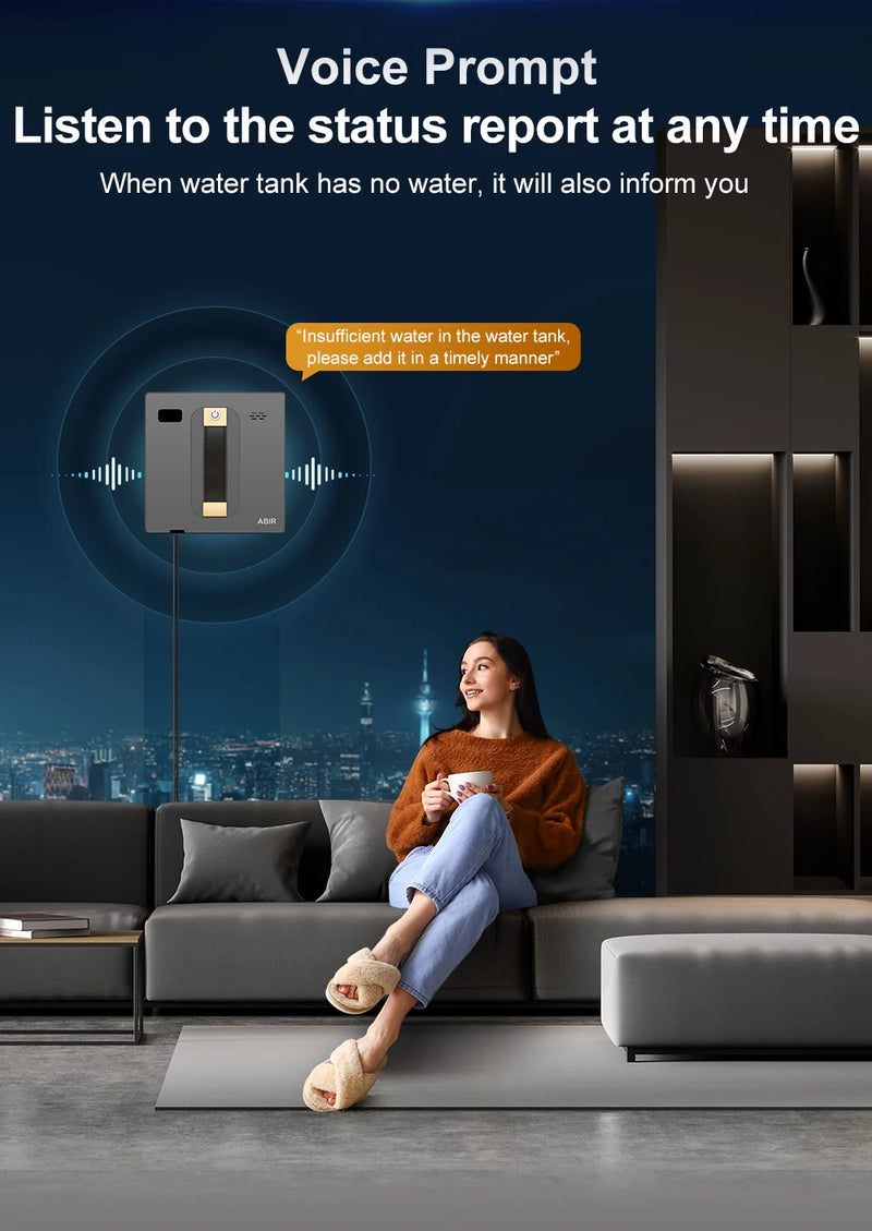 ABIR WD8 Robot Window  cleaner, Dual Water Spray,Smart Memory,High Vacuum Suction, Laser Sensor, Home Wall Glass Cleaning Robot