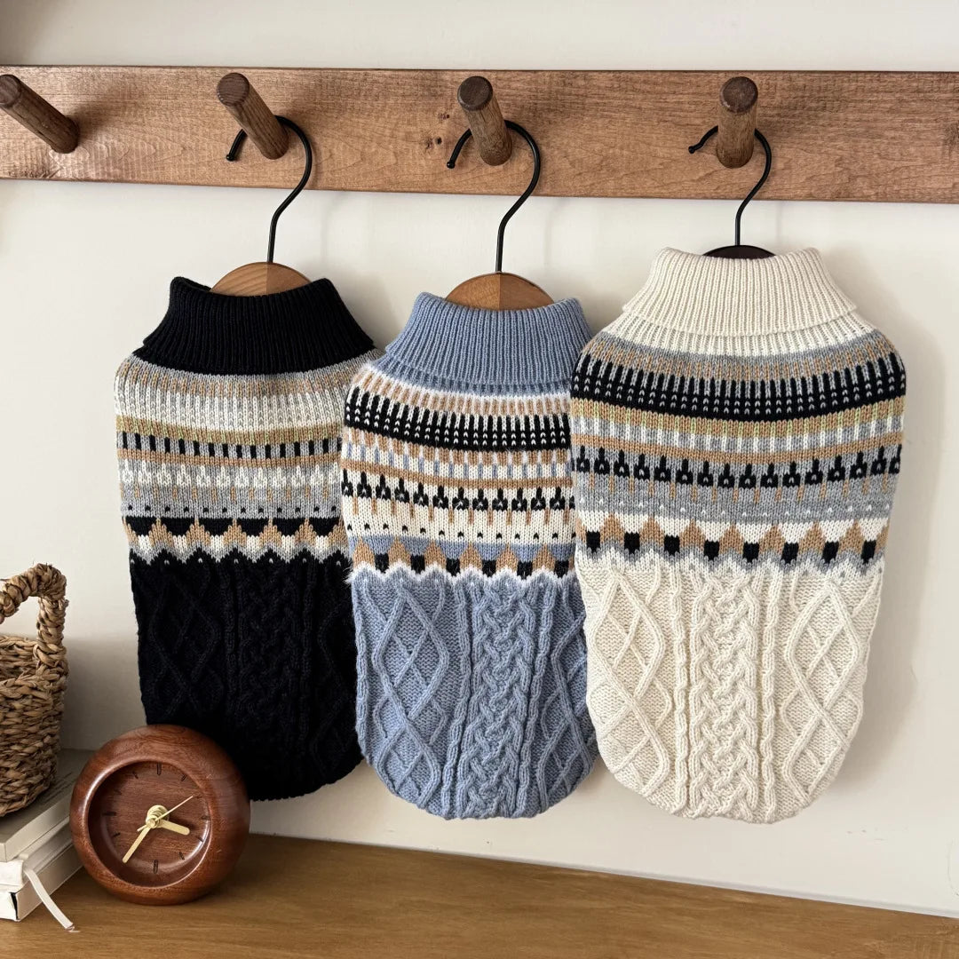 New Dog Black Beige Vintage Sweater for Small Medium Dog Christmas Halloween Day Wear Sweater Pullover