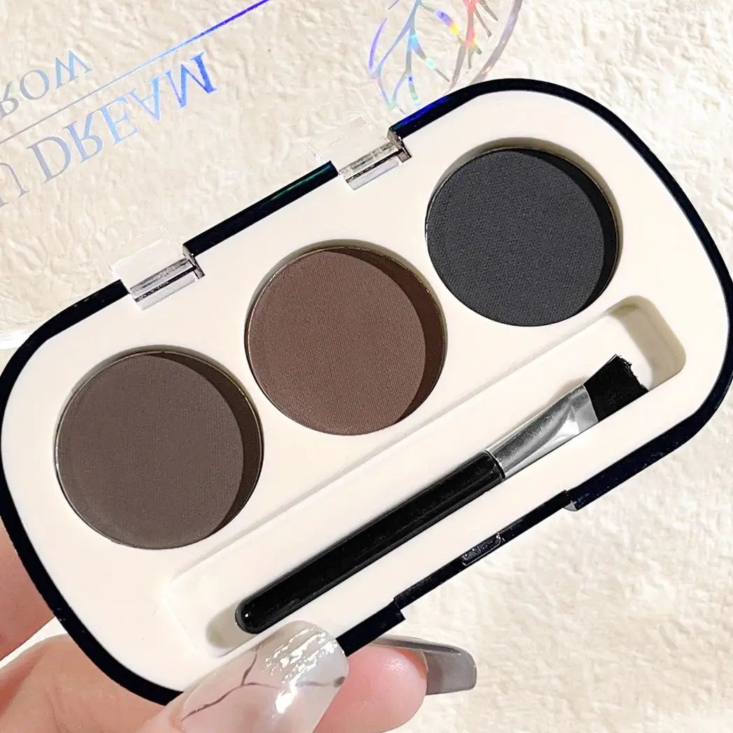 Paleta de pó de sobrancelha de 3 cores com escova de sobrancelha, pó de sobrancelha de renderização de cor natural à prova d'água e à prova de suor de longa duração