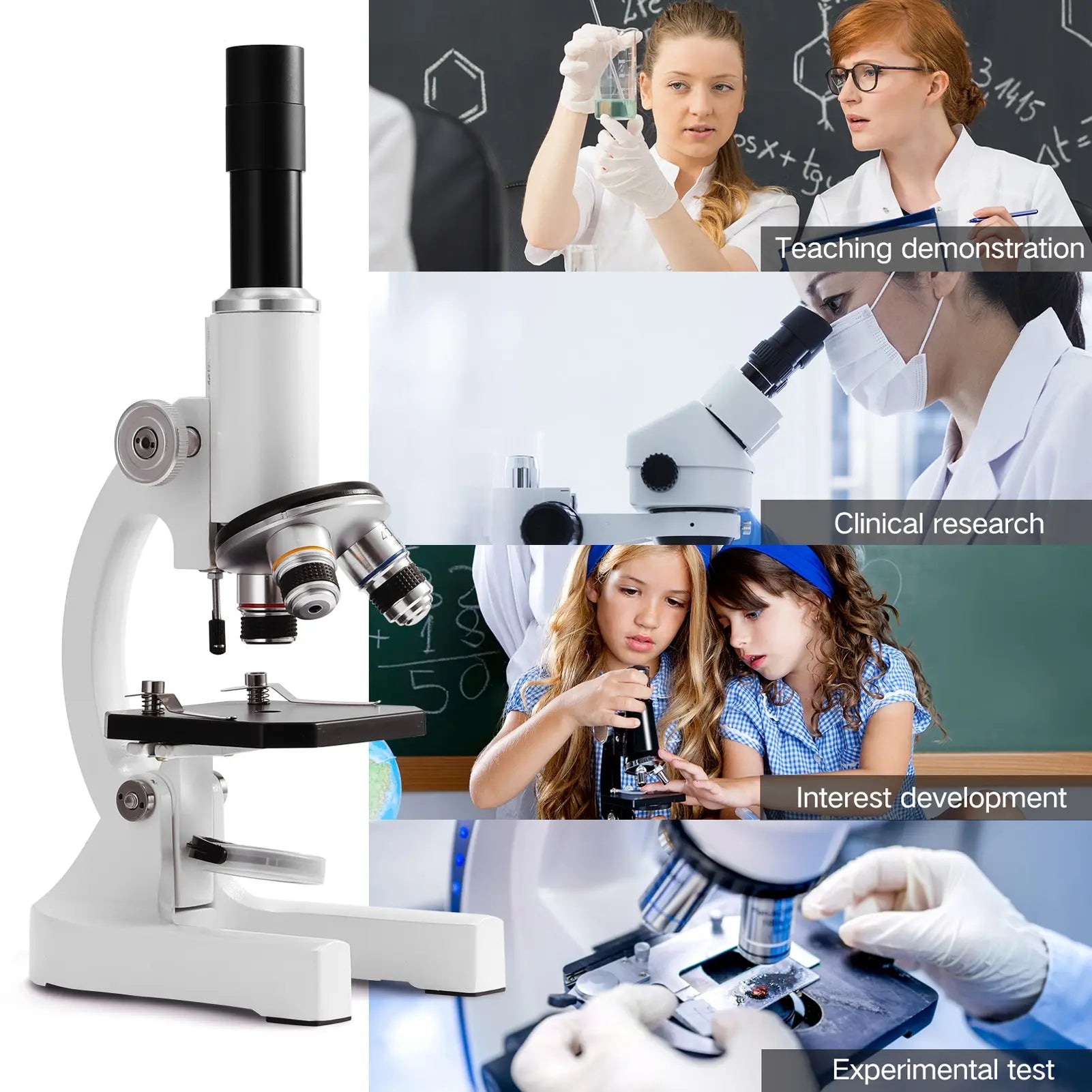 Microscopio óptico monocular 64X-2400X para niños de primaria, ciencias, biología experimental, microscopio digital
