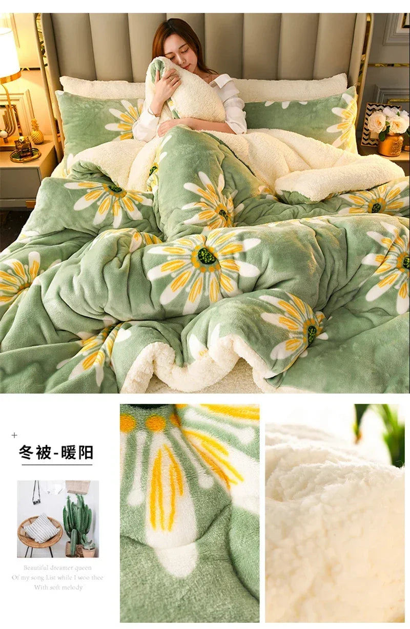 Plaid Super Thick Warm Blankets for Winter Autumn Milk Fleece Thicken Warmth Sleeping Blanket Soft Fluffy Comforter Quilt Duvet