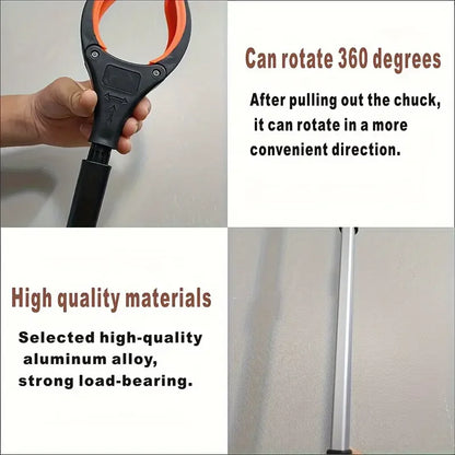 Recogedor de basura ligero y resistente con abrazadera giratoria de 360° para personas mayores, herramienta de recolección de basura de 32 pulgadas.