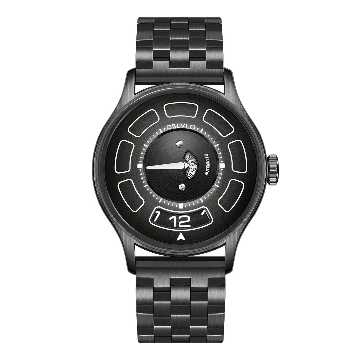 OBLVLO BLM-UFO Unique UFO-Shaped Automatic Watch with Luminous Silicone Strap And Steel Bracelet Waterproof Mechanical Timepiece