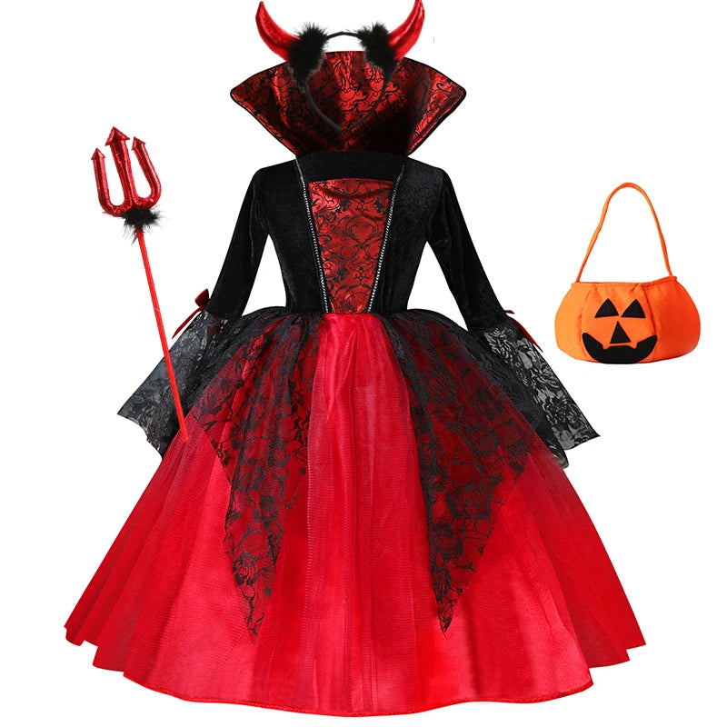 Fantasia de Vampira para Meninas (Halloween) – Vestido de Noiva Fantasma/Vampira – Traje para Festa de Carnaval e Estilo Gótico Escarlate