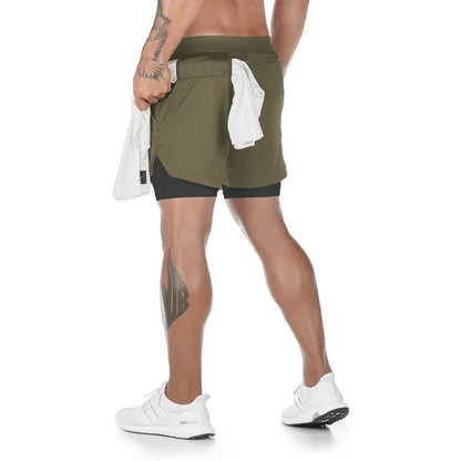 Shorts Quick Dry Camo Running para homens, esportes de ginástica, treino, fitness, jogging, calças curtas, verão, 2 em 1