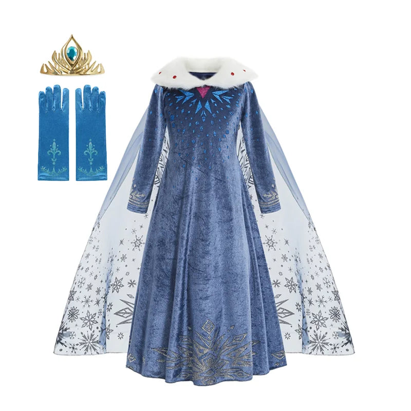 Vestido da Elsa para Menina – Fantasia de Princesa para Festa de Aniversário e Inverno, Cosplay de Frozen, Vestido de Manga Longa – Rainha da Neve