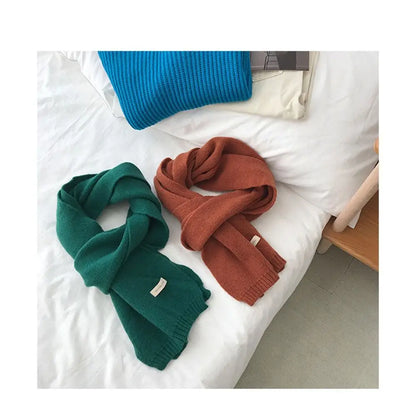Winter Knitting Scarf Men Women Fastener Thermal Neck Warmer Solid Fleece Keep Warm Scarf Thickening Windproof Neck Cover