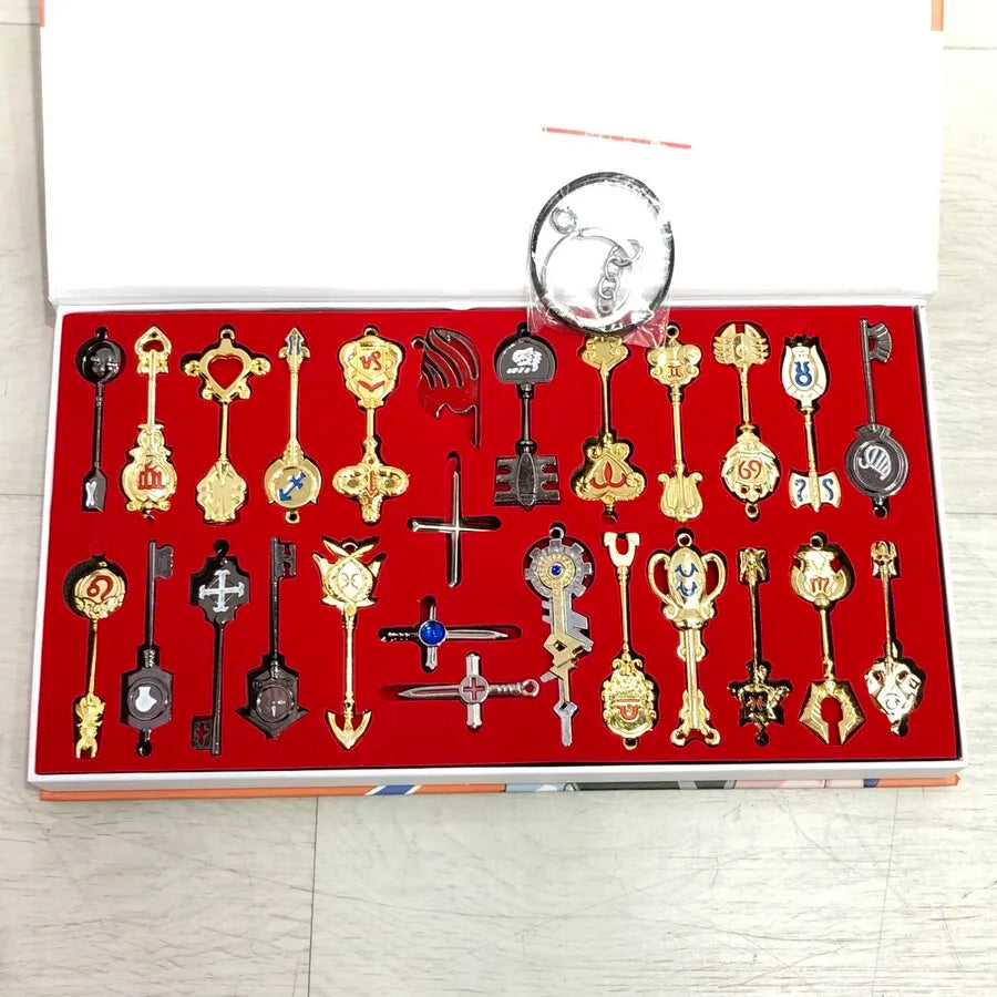 Anime Pendants Jewelry Necklace Keyrings Elsa Lucy Keys Set Zodiac Star Spirit Magician Summons Cosplay Key Ring Gift