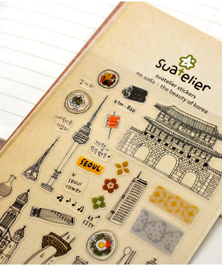 Suatelier City Stickers Korea Scrapbooking DIY Deco Sticker Junk Journal Supplies Planner Diary Photo Album Craft Material