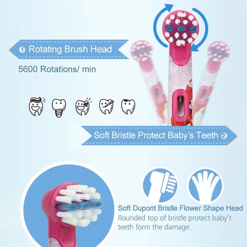 Oral-B Kid Electric Toothbrush Pro-Health Soft Bristle Rounded Vibrate Brush Heads Gum Care Teeth Brush Battery Power for Age 3+