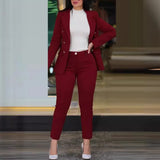 Conjunto de 2 piezas de ropa de oficina para mujer, chaqueta blazer de manga larga y pantalones pitillo de cintura alta, color liso