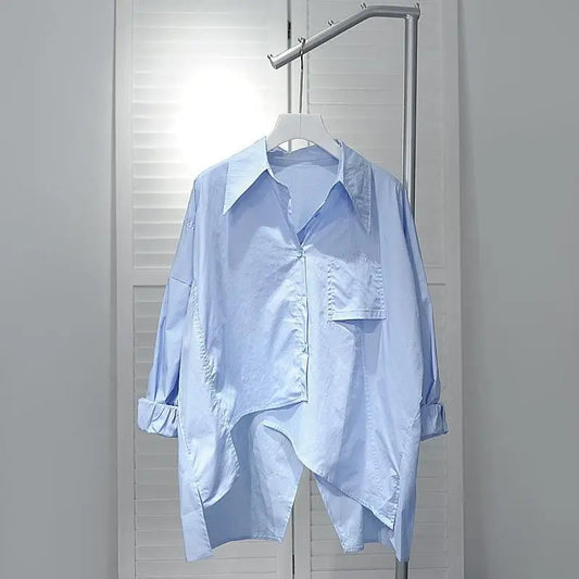 Camisas De Mujer White Blouses for Women Oversized Tops Streetwear Korean Fashion Casual Shirts Split Irregular Vintage Blouse
