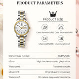 Relogio feminino de luxo bicolor aço inoxidavel e calendario duplo